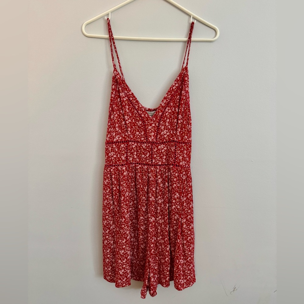 American Eagle Red Floral Romper